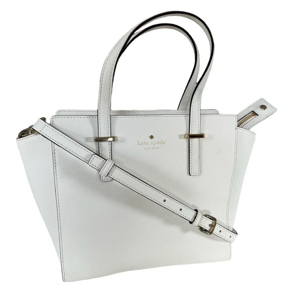Kate Spade Cedar Street Small Hayden Leather Top-Handle Tote White.